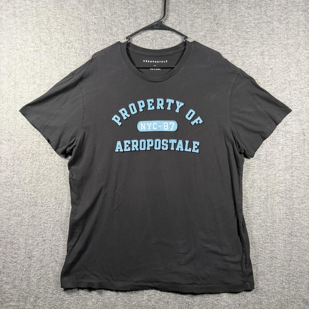 Aeropostale Shirt Mens XL Black Property Of NYC-87 Applique Tee Y2K Style